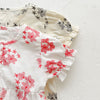 Baby Girl Floral Print Round Collar Short-Sleeved Onesies Buttons Front Design