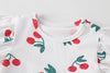 Baby Girl Cherry Print Pattern Mesh Patchwork Design Round-Collar Short-Sleeved Summer Dress Onesies