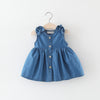 Baby Girl Solid Blue Denim Dress In Summer