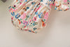 Baby Girl Floral Pattern Round Collar Bubble Sleeve Cute Onesies With Bow Hair Rope