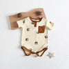 Baby Girl Cartoon Sheep Round-Collar Short-Sleeved Onesie Combo Hat In Summer