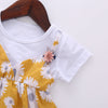 Baby Girl Little Daisy Print Pattern False Two-Piece Patchwork Design Round Collar Short-Sleeved Dress