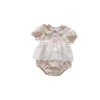 Baby Girl Floral Pattern Mesh Patched Design Princess Onesies Dress