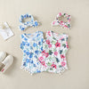 Baby Girl Printed Patterns Lace Design Sleeveless Onesie With Headband