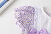 Baby Girl Floral Pattern Lace Patchwork Round Collar Short-Sleeved Colorful Cotton Onesies With Hat