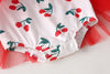 Baby Girl Cherry Print Pattern Mesh Patchwork Design Round-Collar Short-Sleeved Summer Dress Onesies