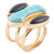 Puzzle Blue Turquoise and Black Onyx Golden Ring Set