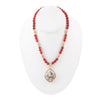 Red Carnelian and Crystal Calcite Pendant Golden Necklace