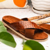Italian Goatskin Suede Croc Embossed Slide Cognac