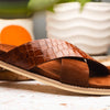 Italian Goatskin Suede Croc Embossed Slide Cognac