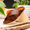 Italian Goatskin Suede Croc Embossed Slide Cognac