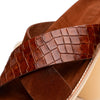 Italian Goatskin Suede Croc Embossed Slide Cognac