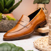 Hand Burnished Calfskin Penny Loafer Camel