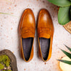 Hand Burnished Calfskin Penny Loafer Camel
