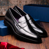 Hand Burnished Calfskin Penny Loafer Black