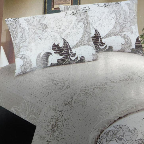 Jacquard Paisley Floral Leaves Flat Sheet & Pillow Cases Set - Twin 2-Pieces (FS8197)
