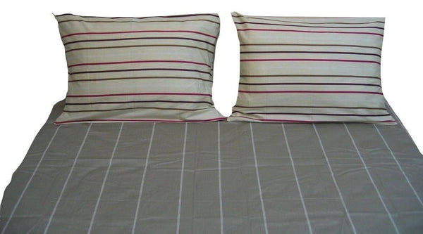 Multi White Grey Striped Fitted & Flat Sheets w/ Pillow Cases Set (FSFS8293)