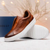 Italian Pebble Grain Calfskin Sneakers Cognac