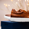 Italian Pebble Grain Calfskin Sneakers Cognac