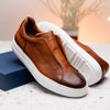 Italian Pebble Grain Calfskin Sneakers Cognac