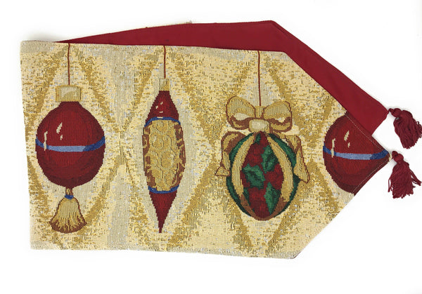 Elegant Christmas Ornaments Gold Red Tapestry Dining Table Runner