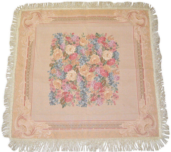 Breath of Spring Floral Beige Intricate Ornate Square Tapestry Table Cloth