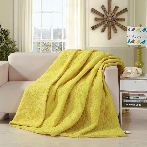 Happy Sunny Yellow Bright Quilted Ultra Sonic Reversible Throw Blanket Bedspread (BJ0107)