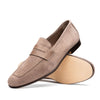 Suede & Calfskin Penny Loafers Taupe