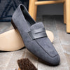 Suede & Calfskin Penny Loafers Grey