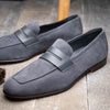 Suede & Calfskin Penny Loafers Grey