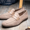 Suede & Calfskin Penny Loafers Taupe
