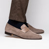 Suede & Calfskin Penny Loafers Taupe