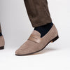 Suede & Calfskin Penny Loafers Taupe