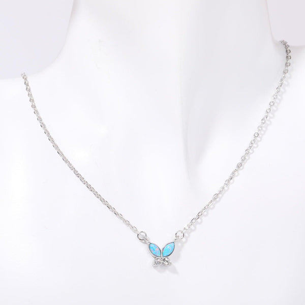 Titanium Steel Natural Opal Butterfly Necklace - Cocoa Yacht Club