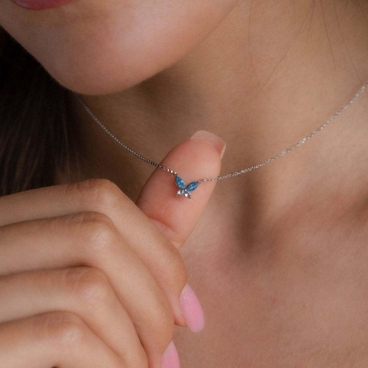 Titanium Steel Natural Opal Butterfly Necklace - Cocoa Yacht Club