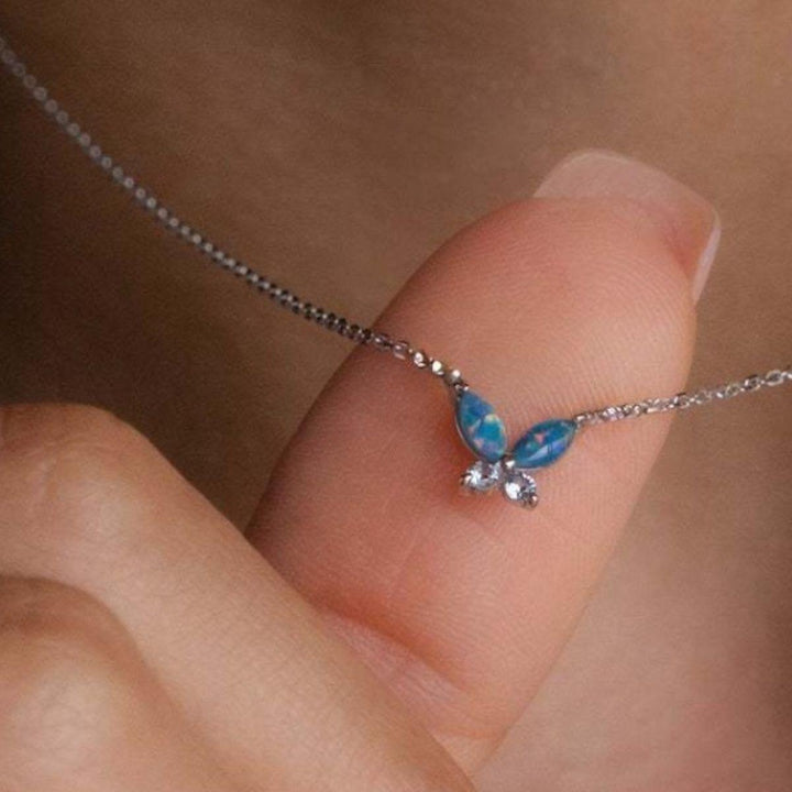 Titanium Steel Natural Opal Butterfly Necklace - Cocoa Yacht Club