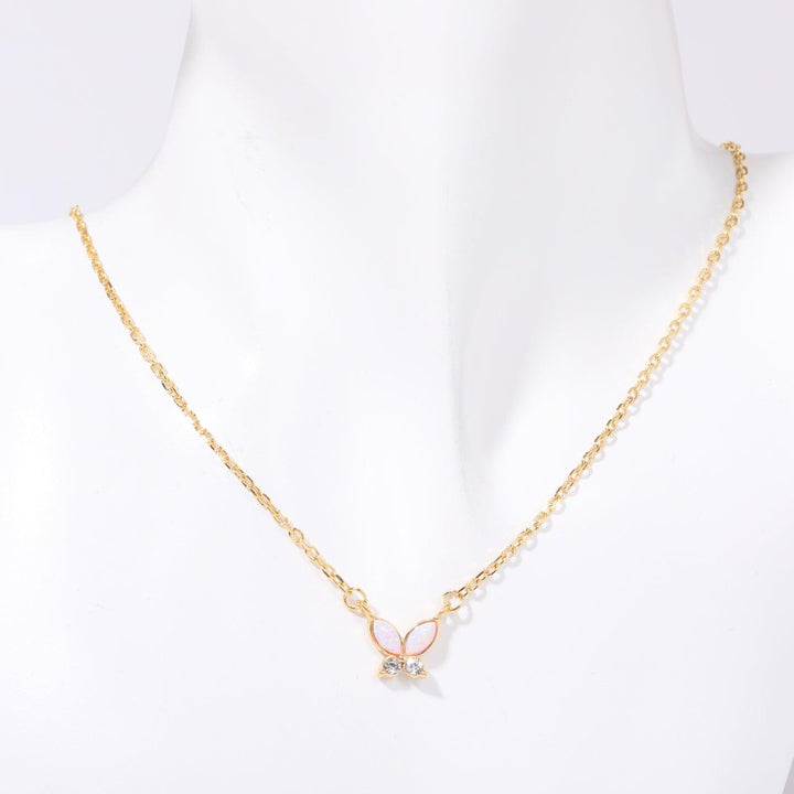 Titanium Steel Natural Opal Butterfly Necklace - Cocoa Yacht Club