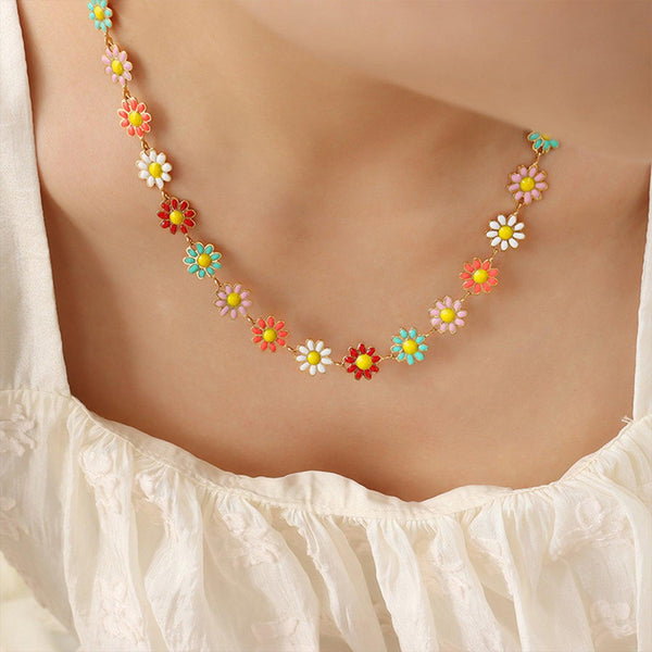 Titanium Steel Oil Drip Flower Necklace - Cocoa Yacht Club