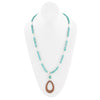 Blue Turquoise and Brown Woven Wood Pendant Sterling Silver Necklace