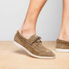 Italian Suede Goatskin Boat Shoes, Taupe