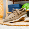 Italian Suede Goatskin Boat Shoes, Taupe