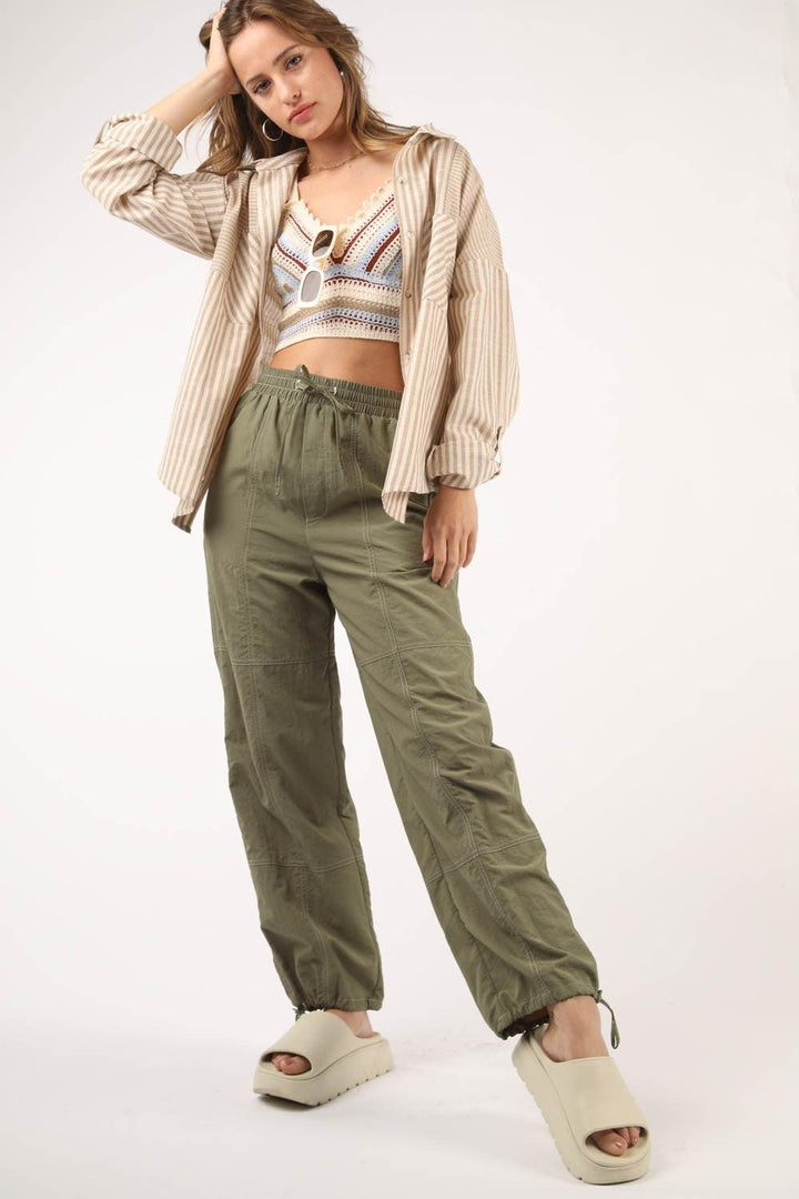 VERY J Drawstring Woven Parachute Joggers - Cocoa Yacht Club
