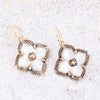White Mother of Pearl Maltese Cross Golden Drop Earrings