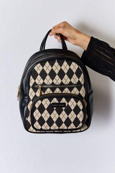 David Jones Argyle Pattern PU Leather Backpack - Cocoa Yacht Club
