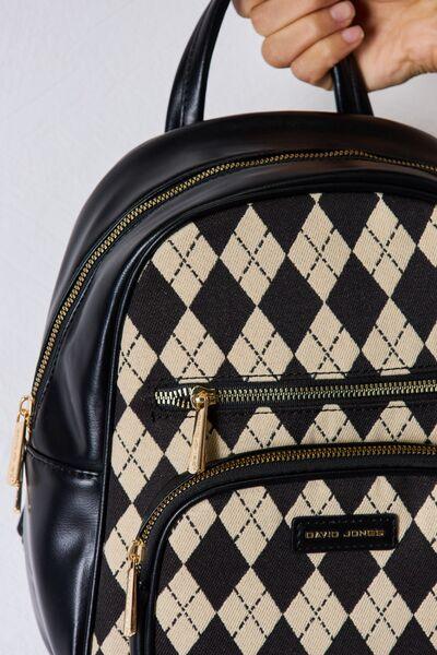 David Jones Argyle Pattern PU Leather Backpack - Cocoa Yacht Club