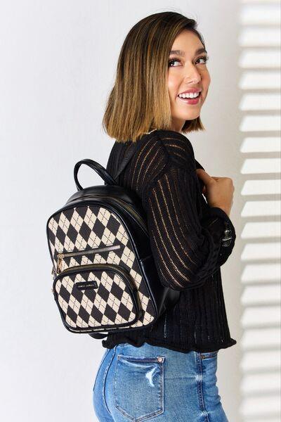 David Jones Argyle Pattern PU Leather Backpack - Cocoa Yacht Club