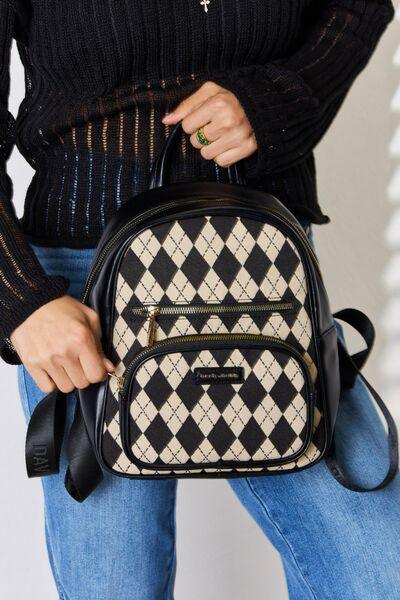 David Jones Argyle Pattern PU Leather Backpack - Cocoa Yacht Club