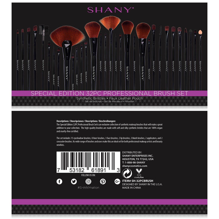 Professional Brush Set with Faux Leather Pouch, 32 Count Synthetic Bristles Cocoa Yacht Club