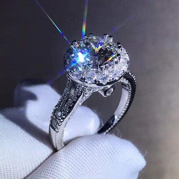Real Solid 14K White Gold Jewerly Ring for Women Fine Anillos De Round Diamond Wedding Bizuteria with 925 Jewelry Rings Cocoa Yacht Club