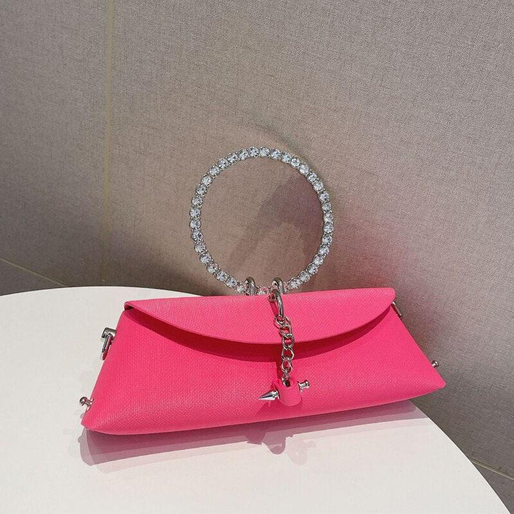 Rhinestone Clutch Bag with Metal Ring Handle Cocoa Yacht Club
